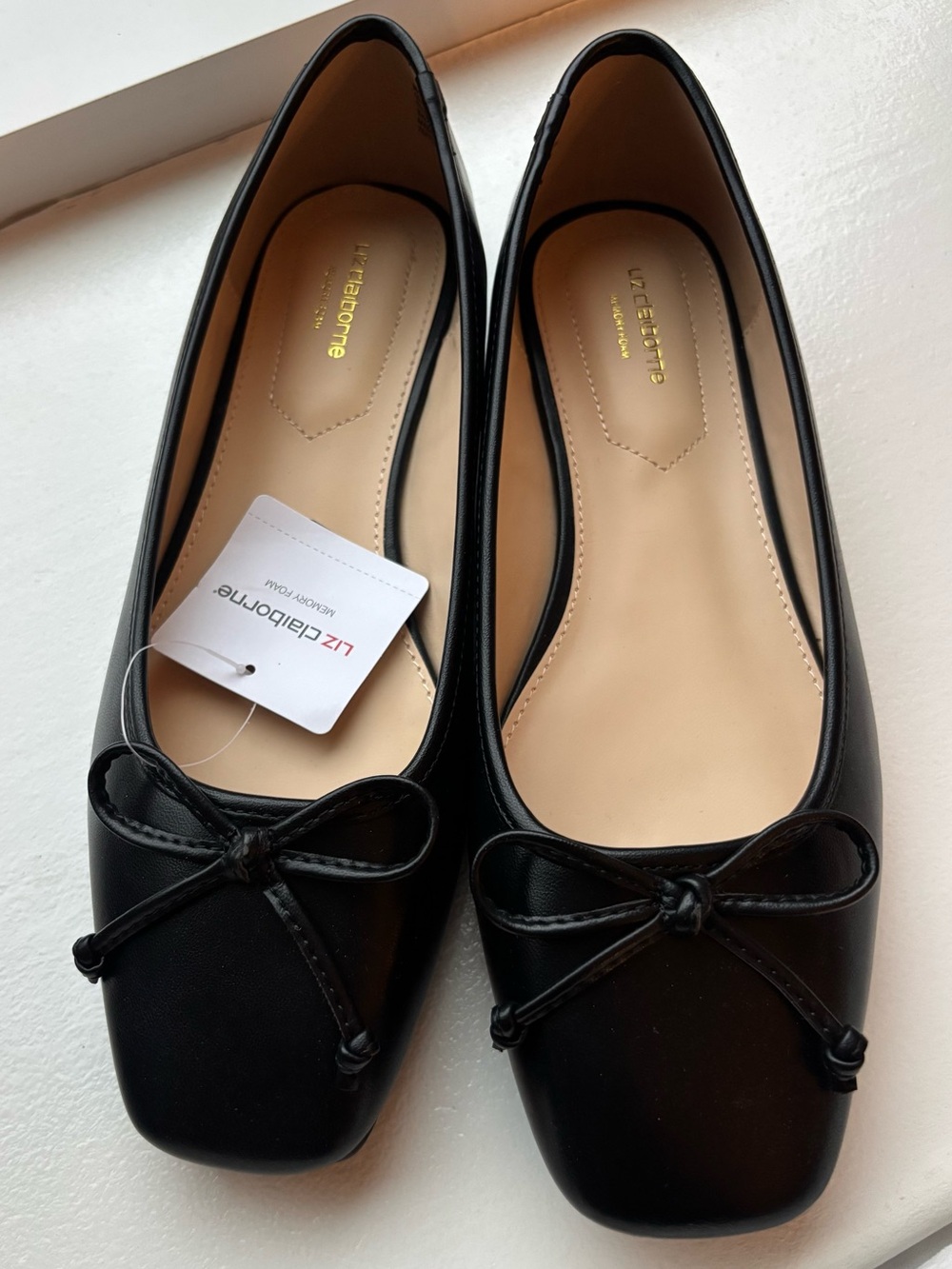 Liz Claiborne Black Square-Toe Bow Ballet Flats
